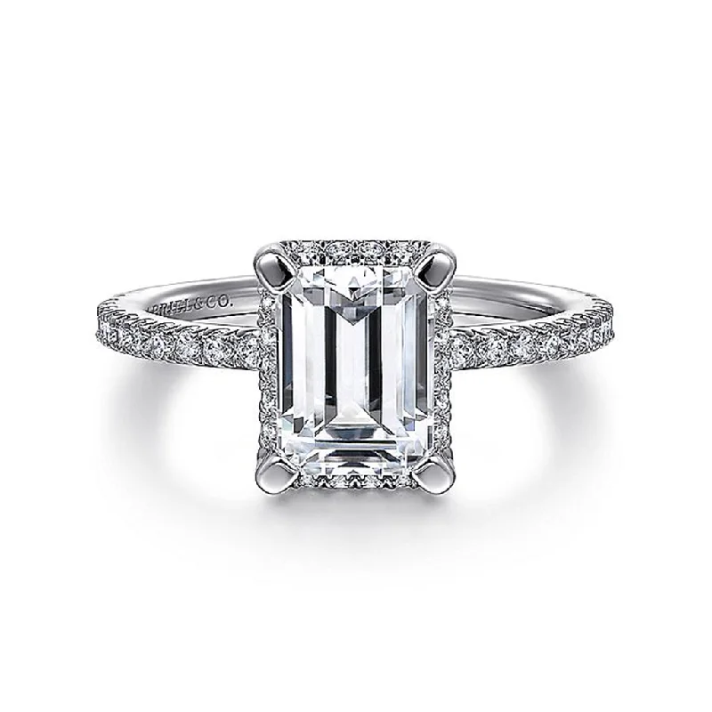 14K White Gold 'Hart' Hidden Halo Emerald Cut Diamond Engagement Ring