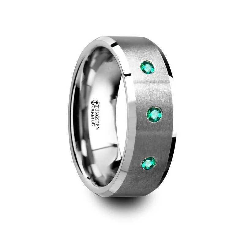 Thorsten ICARUS 3 Emerald Brushed Tungsten Wedding Ring with Polished Beveled Edges - 8mm