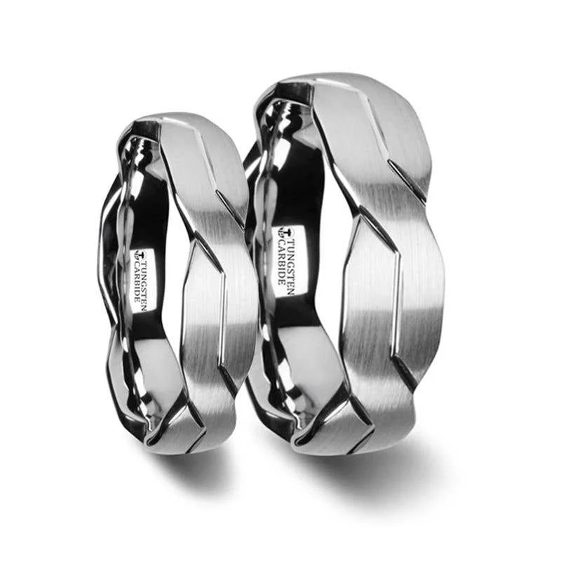 Thorsten FOREVER White Tungsten Ring with Brushed Carved Infinity Symbol Design - 6mm 8mm or 10mm