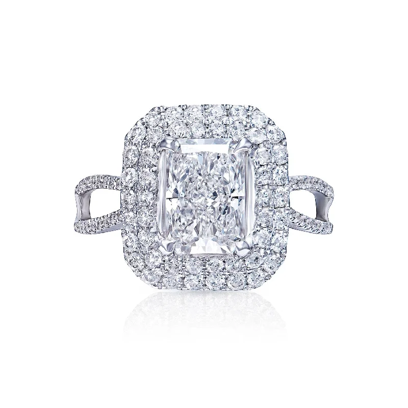 3 Carat Cushion Cut Lab Grown Diamond Engagement Ring Double Halo IGI Certified