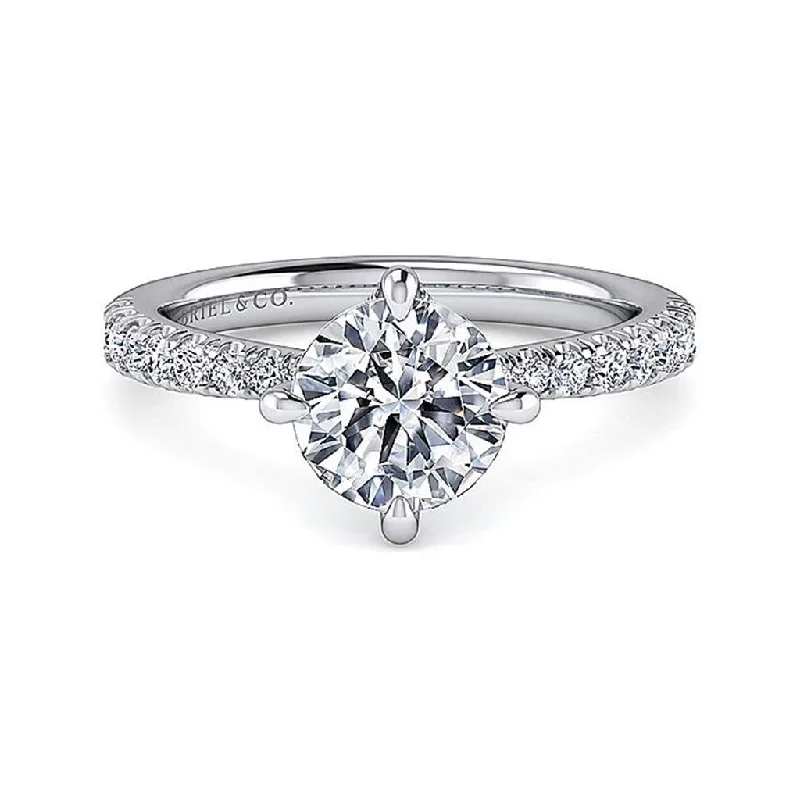 14K White Gold 'Ada' Hidden Halo Round Natural Diamonds Engagement Ring