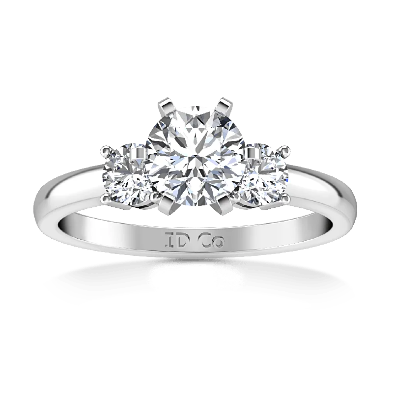 Round Diamond Three Stone Engagement Ring Talia 14K White Gold