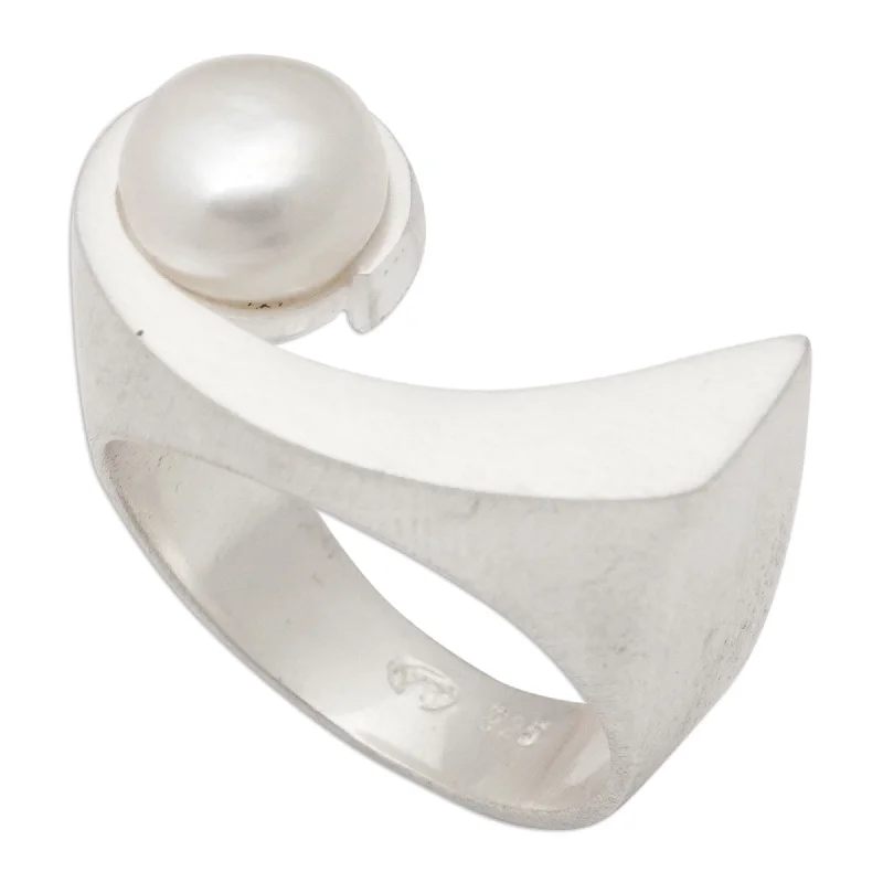 Novica Handmade Waves Of Uluwatu Cultured Pearl Single Stone Ring