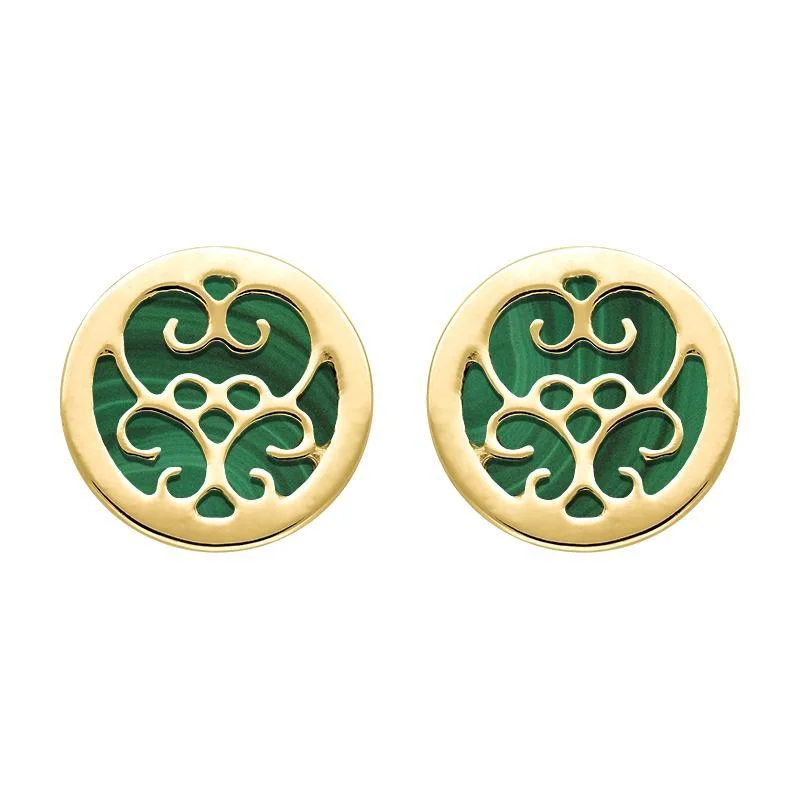 9ct Yellow Gold Malachite Flore Filigree Stud Earrings