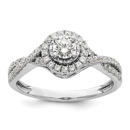 10k White Gold Lab Grown Diamond SI1/SI2, G H I, Halo Twist Engagement Ring