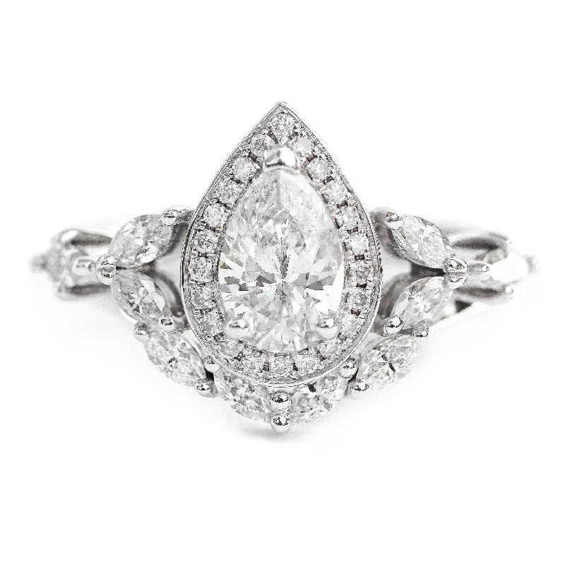 Unique Pear Diamond Engagement Two Rings Set "Muse" ♥