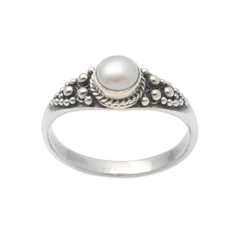 Novica Handmade Opposite Directions Cultured Pearl Single Stone Ring