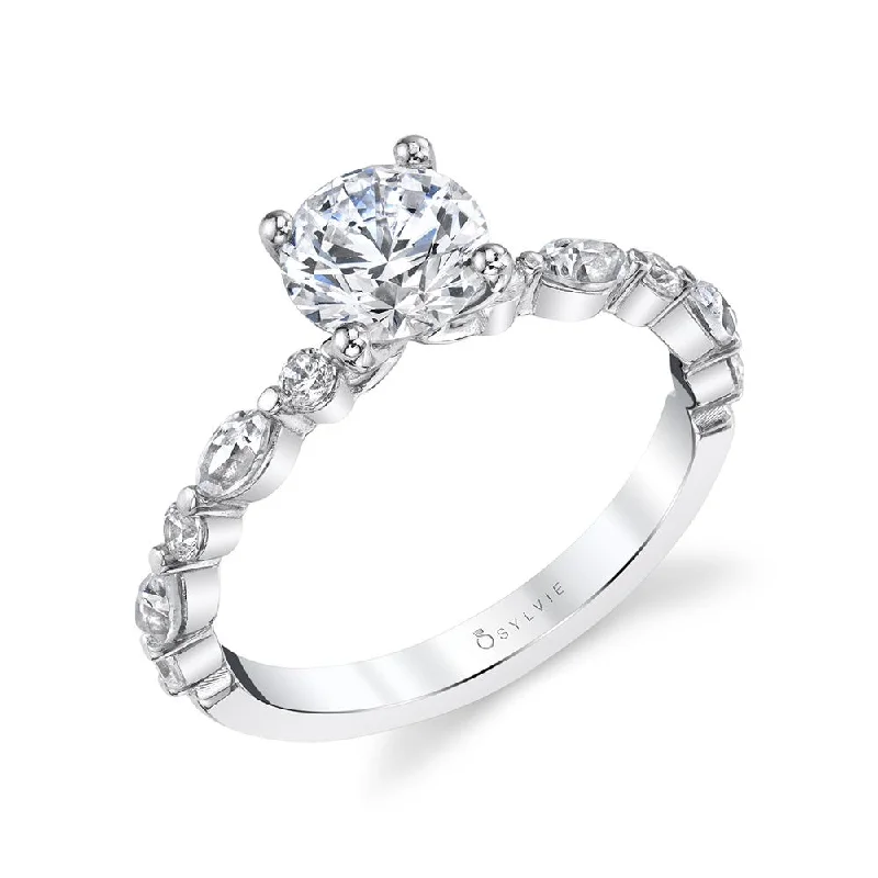 Sylvie Collection 14K White Gold Round Engagement Ring Setting