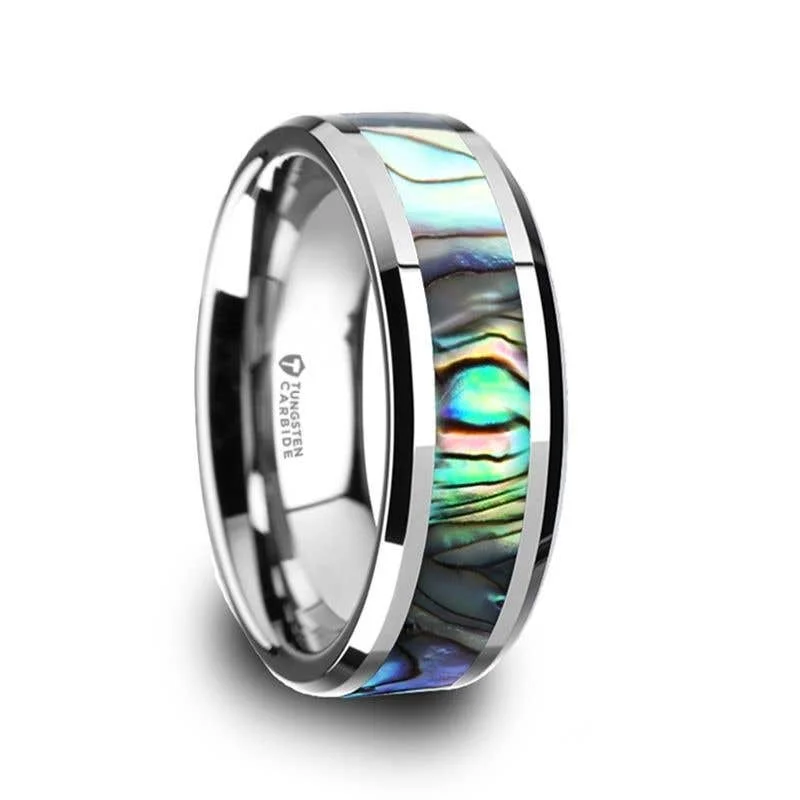 Thorsten MAUI Tungsten Wedding Band with Mother of Pearl Inlay - 4mm - 10mm