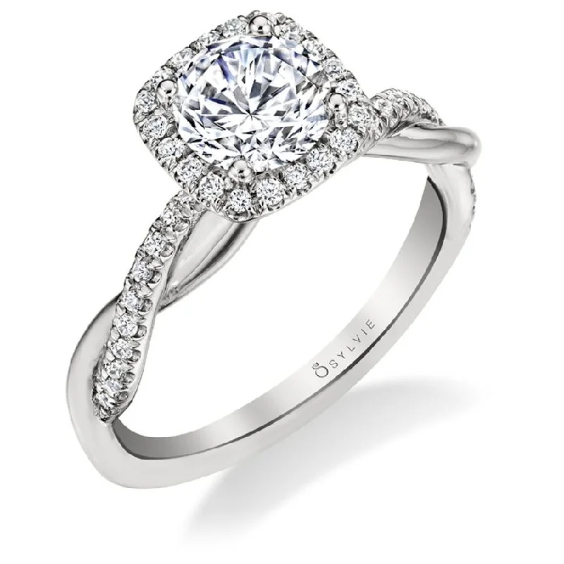 Sylvie Collection 14K White Gold Round Halo Engagement Ring Setting W. 1Ct Round