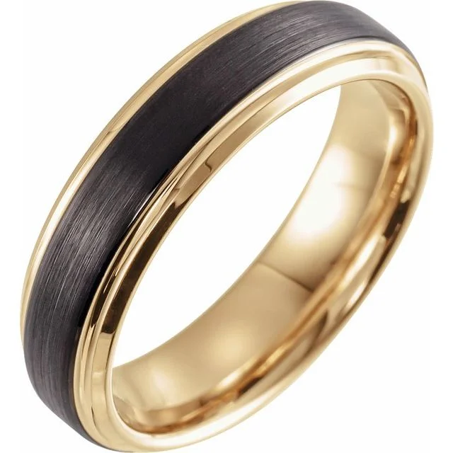 18K Yellow Gold & Black PVD Tungsten 6 mm Beveled-Edge Band