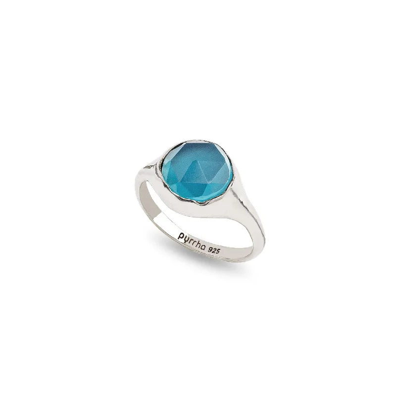 Blue Chalcedony Large Faceted Stone Set Signet Ring