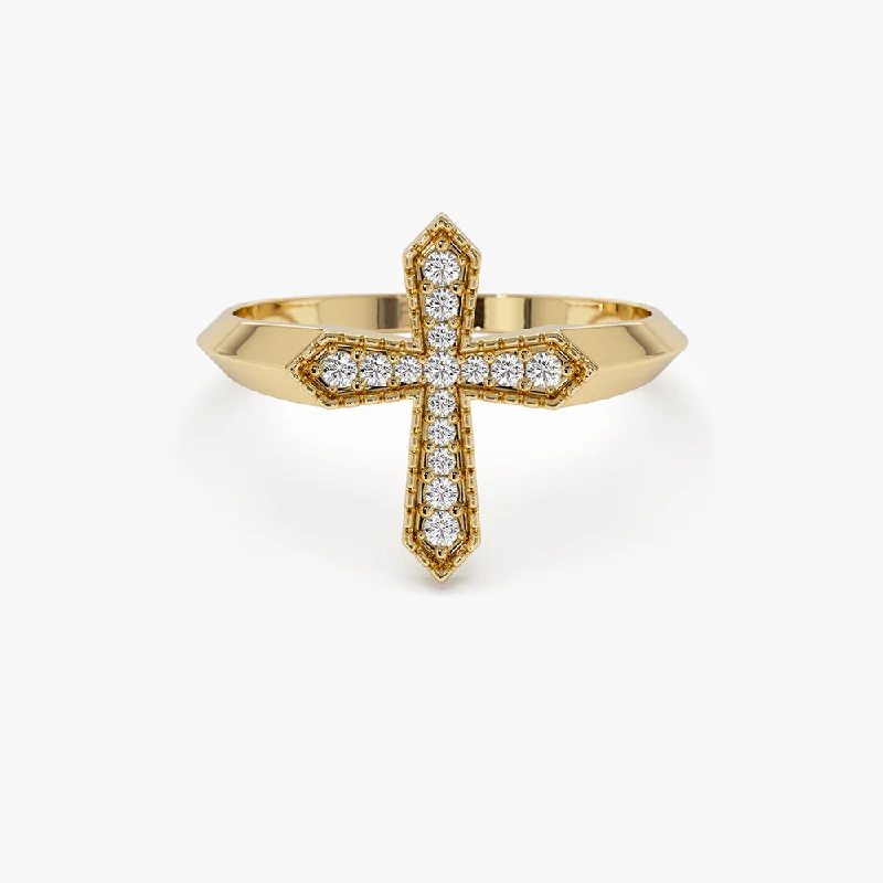 14k Diamond Cross Ring