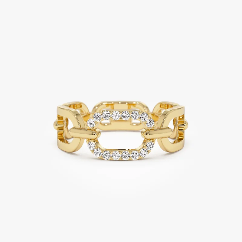 14k Diamond Buckle Chain Ring