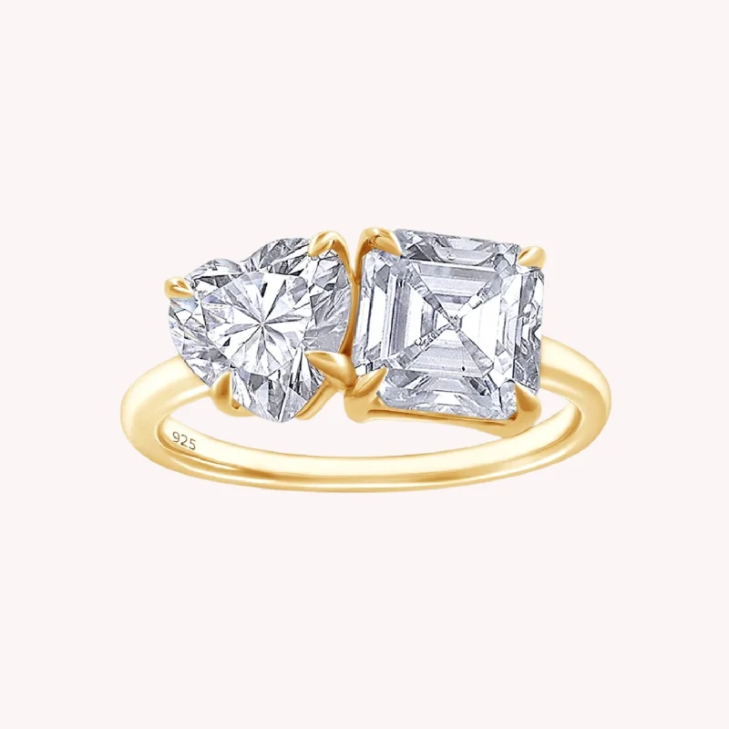 Toi Et Moi 2-Stone Heart & Asscher Cut Engagement Ring