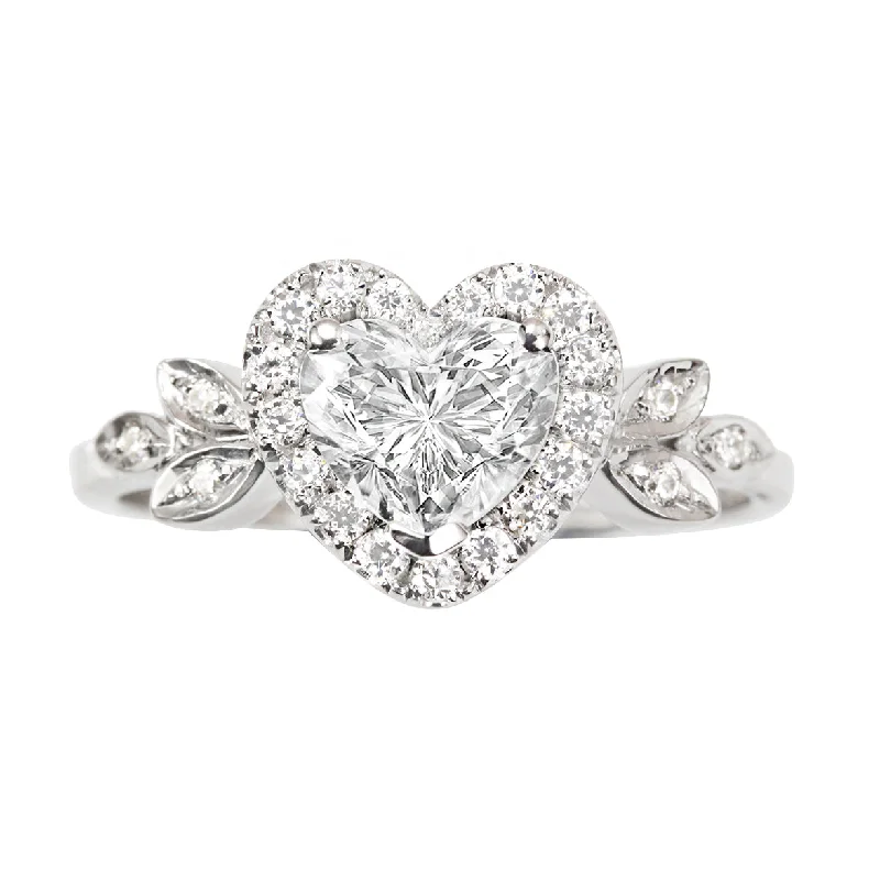 Blossom Heart Diamond Halo Unique Engagement Ring ♥