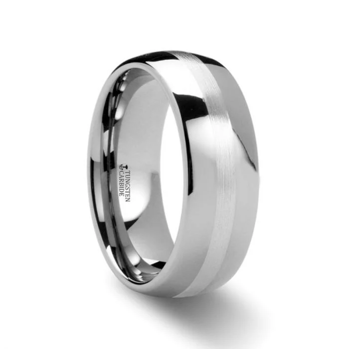 CASSIUS Silver Inlaid Domed Tungsten Ring