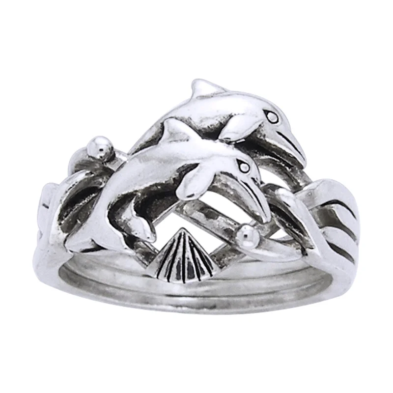 Dolphin Puzzle Ring Sterling Silver Four Band