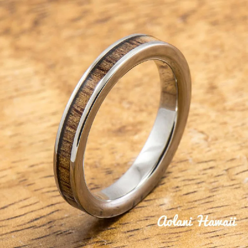 Titanium Ring with Hawaiian Koa Wood Inlay (3mm width, Flat Style)