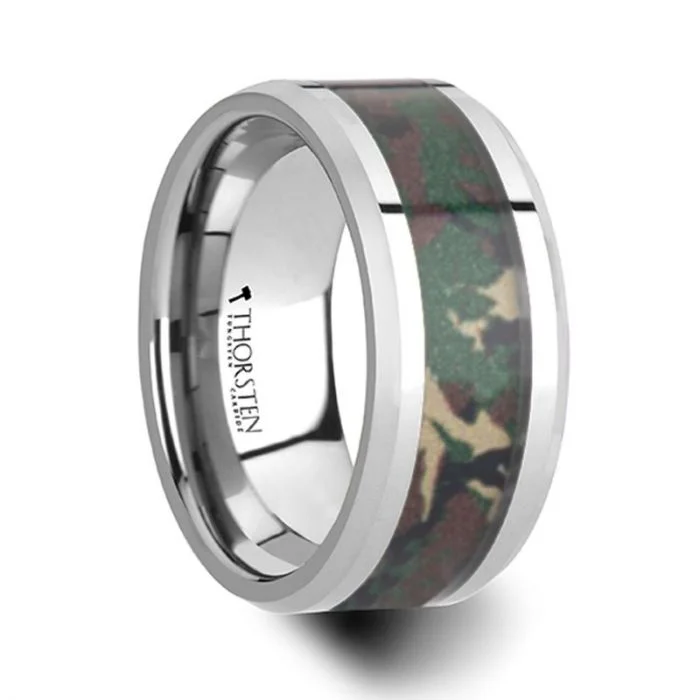 COMMANDO Tungsten Wedding Ring with Military Style Jungle Camouflage Inlay