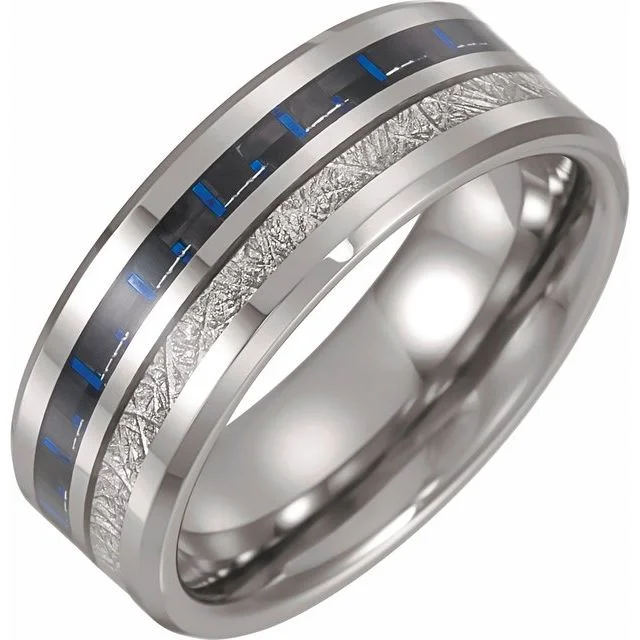 Tungsten 8 mm Band with Imitation Meteorite and Carbon Fiber Inlay