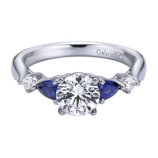 Pear Shaped Blue Sapphire Diamond Ring .09 Cttw 14K Gold 188A