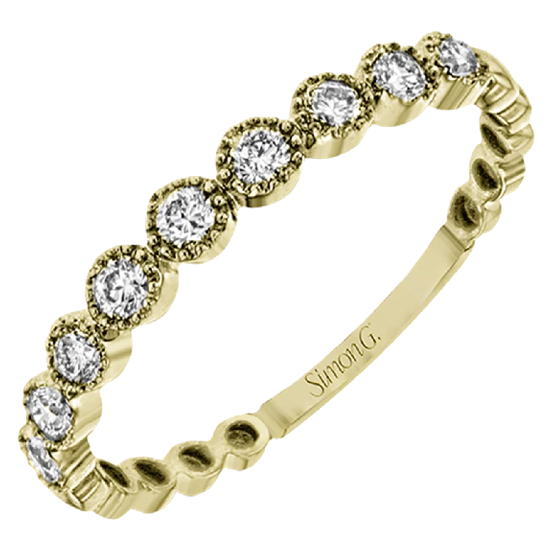 Simon G. 18K Yellow Gold Diamond Band With Milgrain Head & Beaded Accents