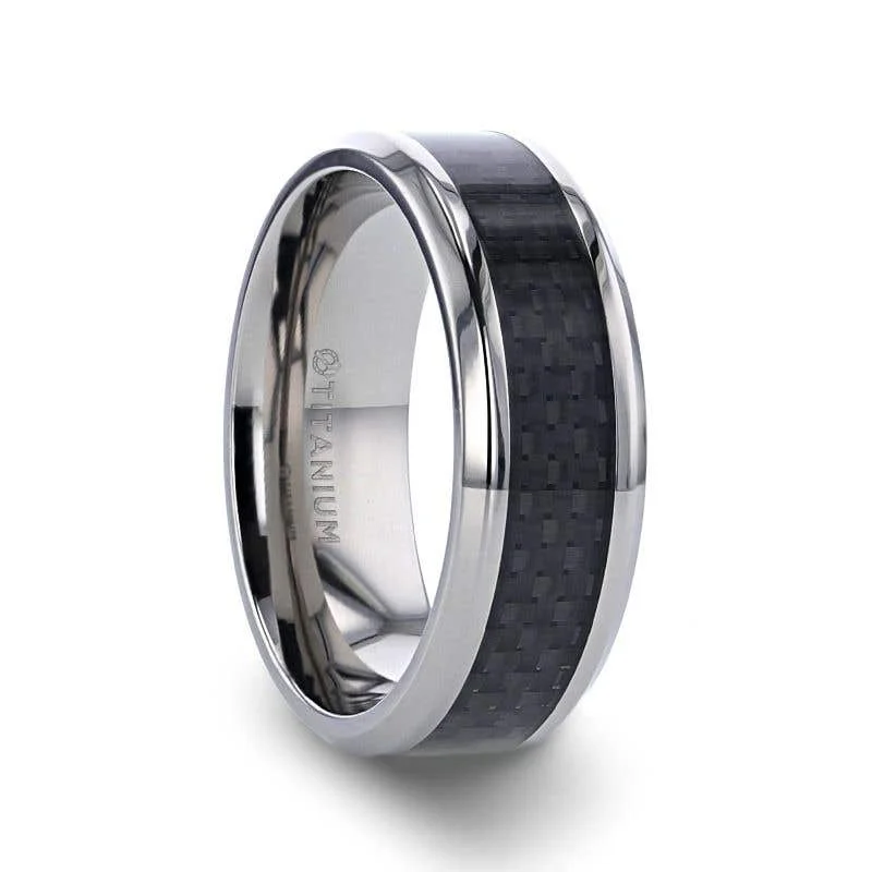 Thorsten COLOSSEUM Black Carbon Fiber Inlay Titanium Wedding Band - 8mm