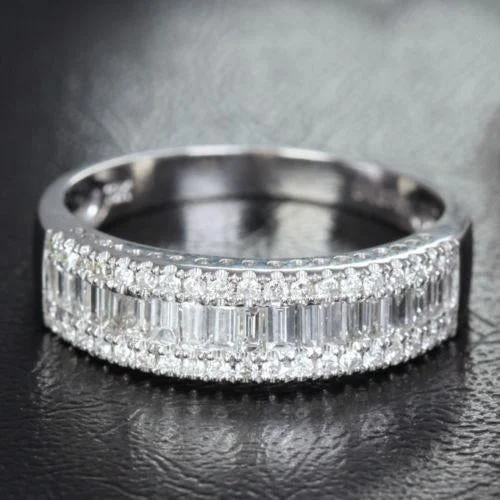 3-Row Baguette Diamond Wedding Band Half Eternity