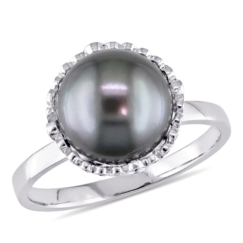 Miadora 8.5-9mm Cultured Freshwater Pearl and Diamond Accent Ring in 10k White Gold