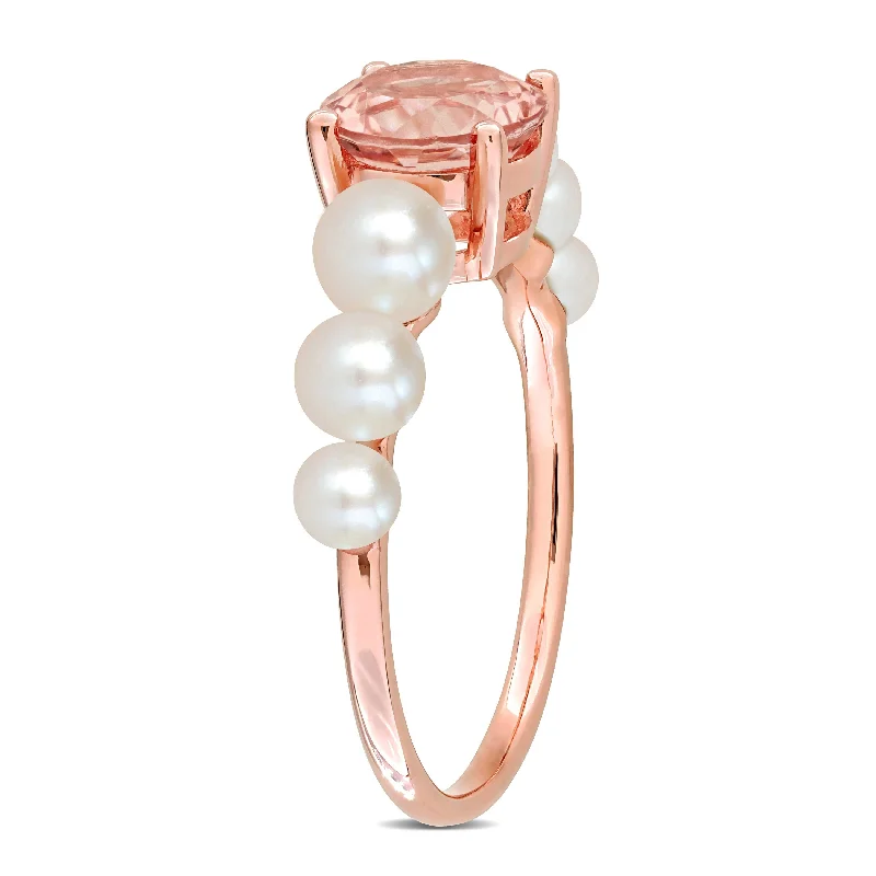 Miadora 1 1/6ct TGW Morganite 3-4.5mm Cultured Freshwater Pearl Ring 10k Rose Gold