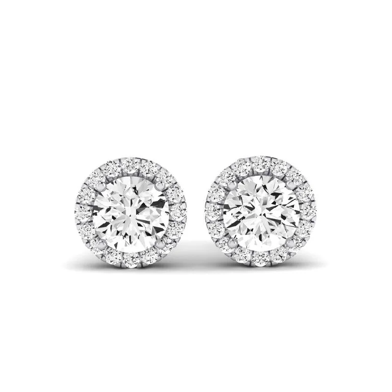 Meadow Round Cut Diamond Halo Stud Earrings