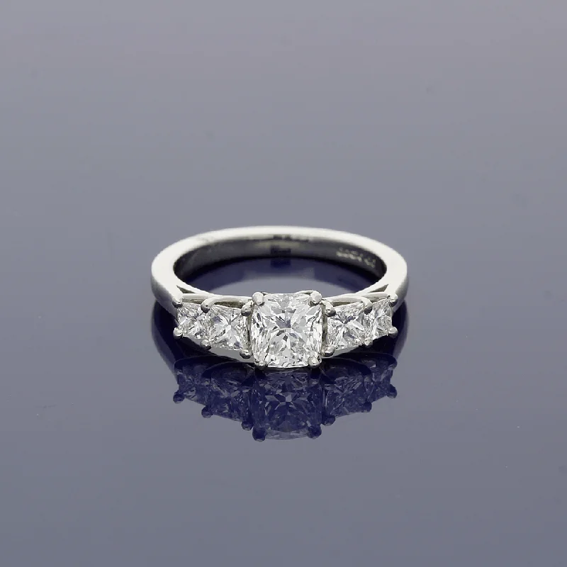 Platinum Diamond Cushion Cut Solitaire Ring with Diamond Set Shoulders