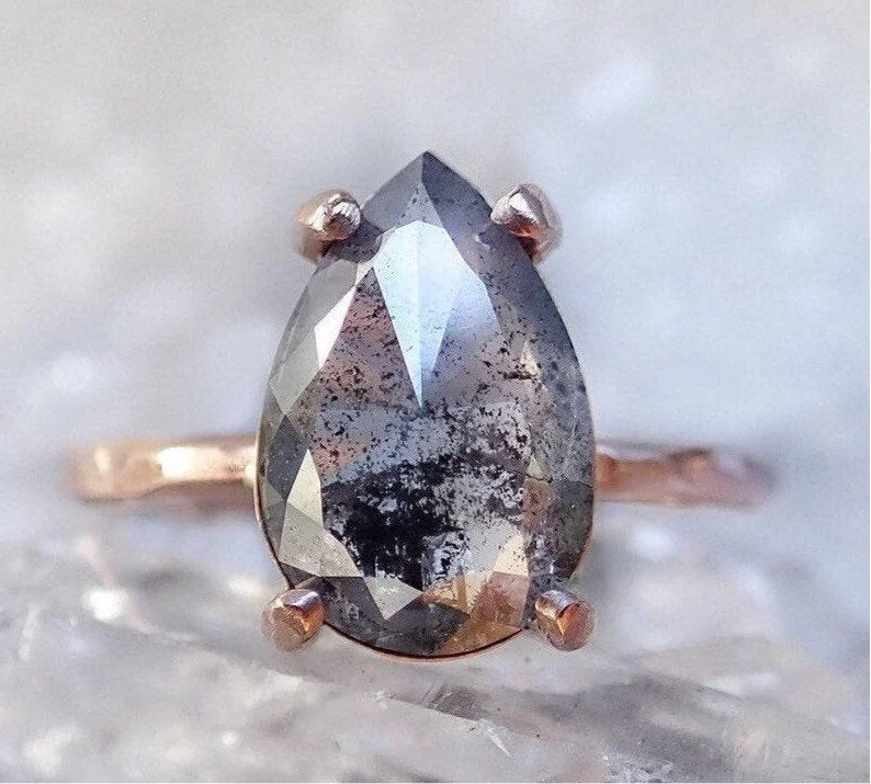 Custom: Pear Salt and Pepper Diamond Ring