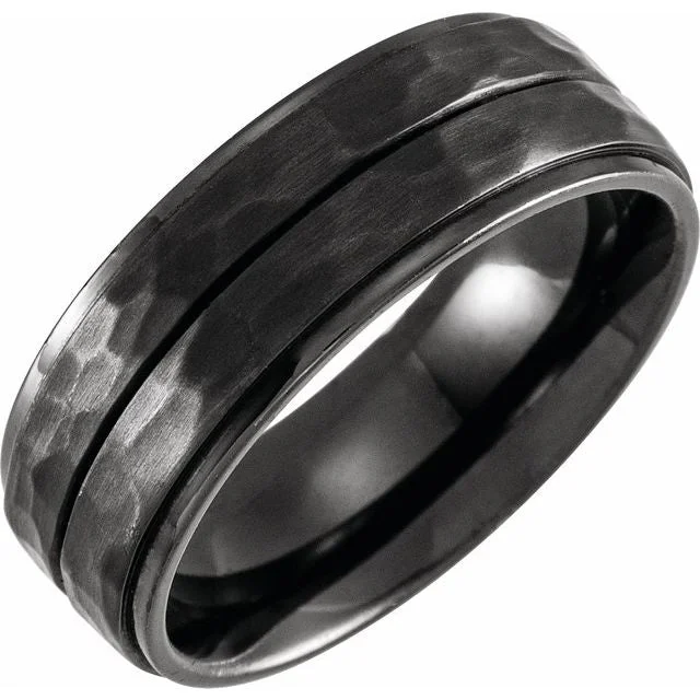 Black Titanium 8 mm Grooved Flat Edge Band