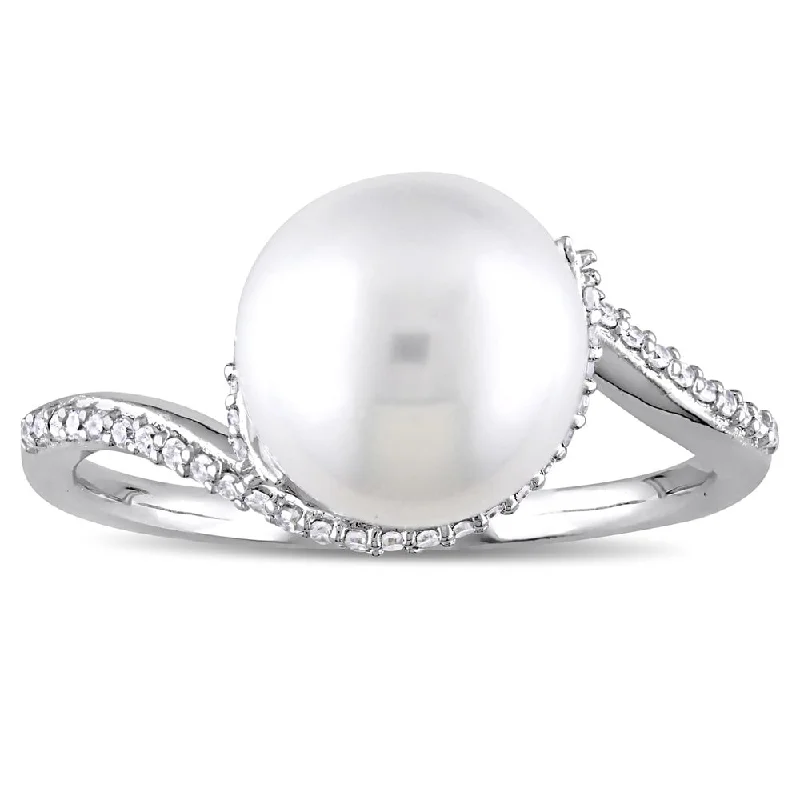 Miadora Signature Collection 10k White Gold Cultured Freshwater Pearl and 1/6ct TDW Diamond Bypass R