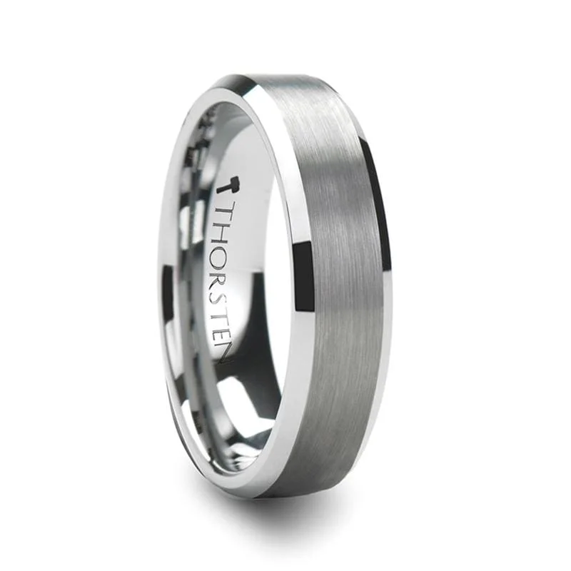 SHEFFIELD Beveled Tungsten Ring with Brushed Center