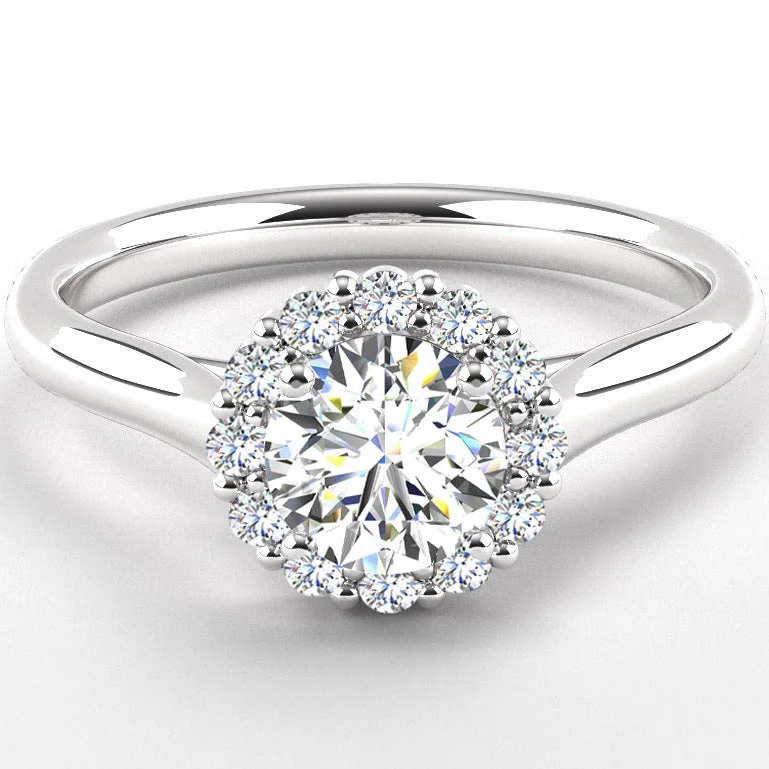 Ethically Sourced Platinum Round Brilliant Cut Lab Created Diamond Halo Engagement Ring