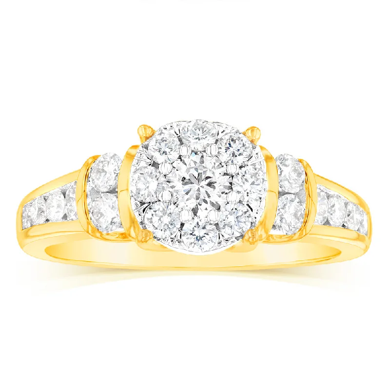 14ct Yellow Gold 1 Carat Brilliant Cut Diamond Halo Solitaire Ring