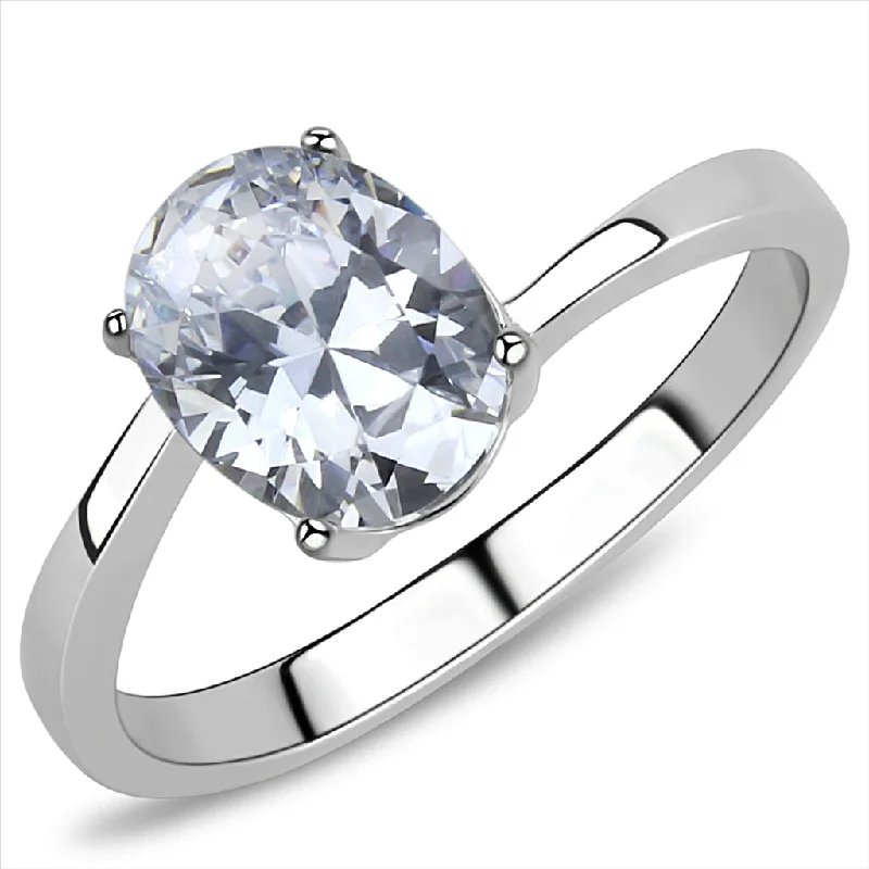 CJE3433 Wholesale Women's Stainless Steel Clear AAA Grade CZ Oval Ring