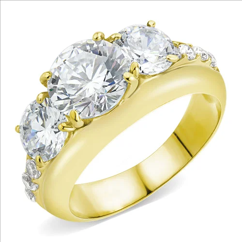 CJE3669 Wholesale Women's Stainless Steel IP Gold AAA Grade CZ Clear Multi Stone Ring