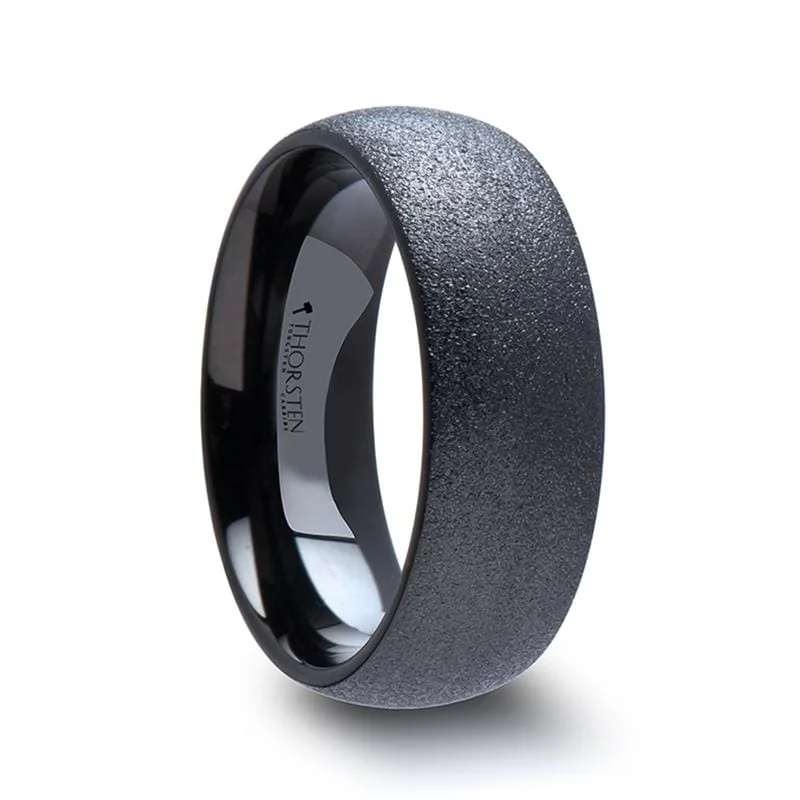 OBSIDIAN Domed Black Tungsten Carbide Ring with Sandblasted Crystalline Finish