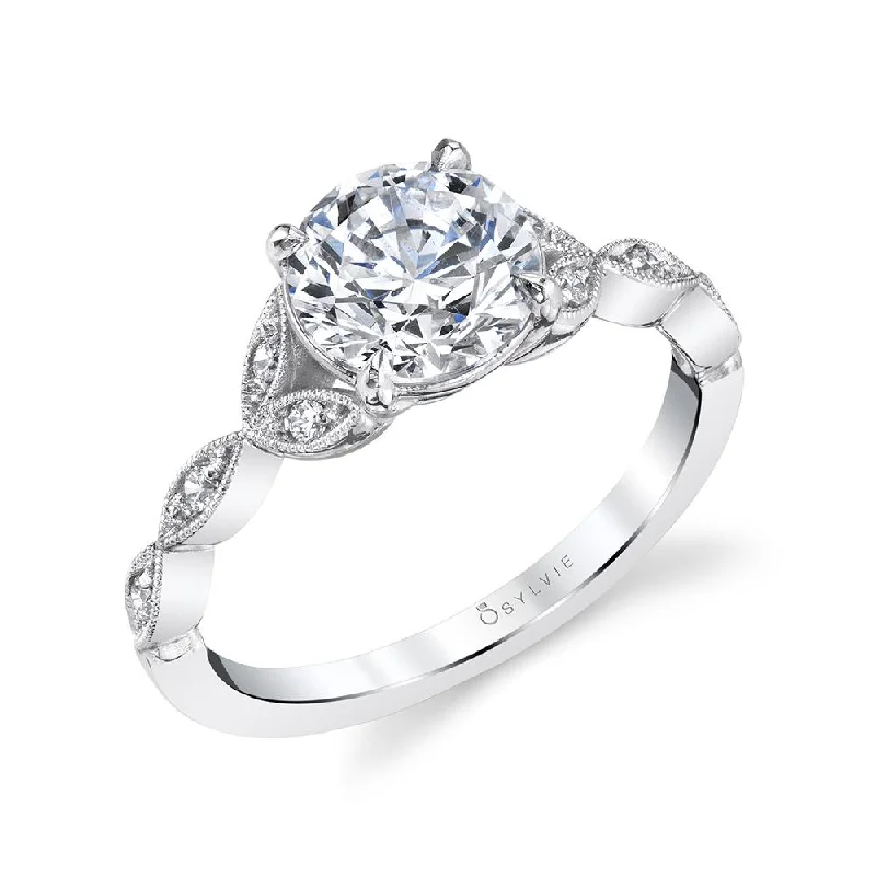 Sylvie Collection 14K White Gold Round Engagement Ring Setting