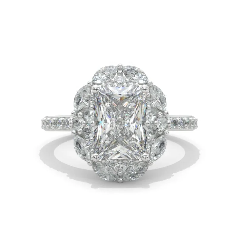 2 Carat Moissanite Radiant Cut Halo White Gold Engagement  Ring