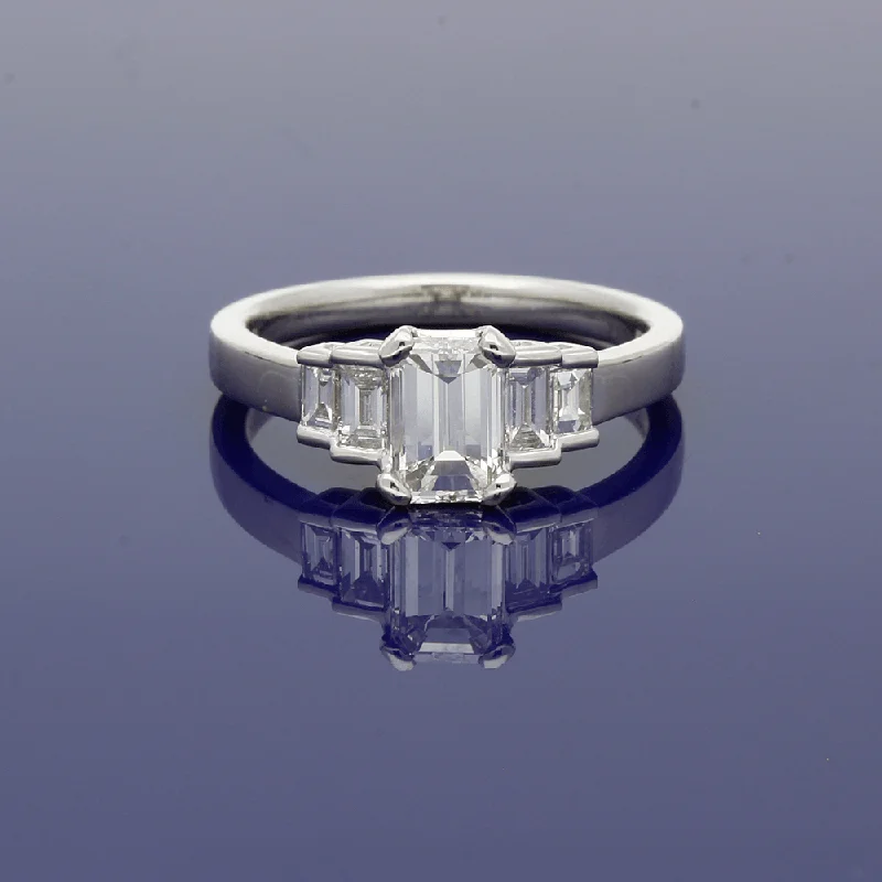 Platinum Emerald Cut & Baguette Cut Diamond Five Stone Ring