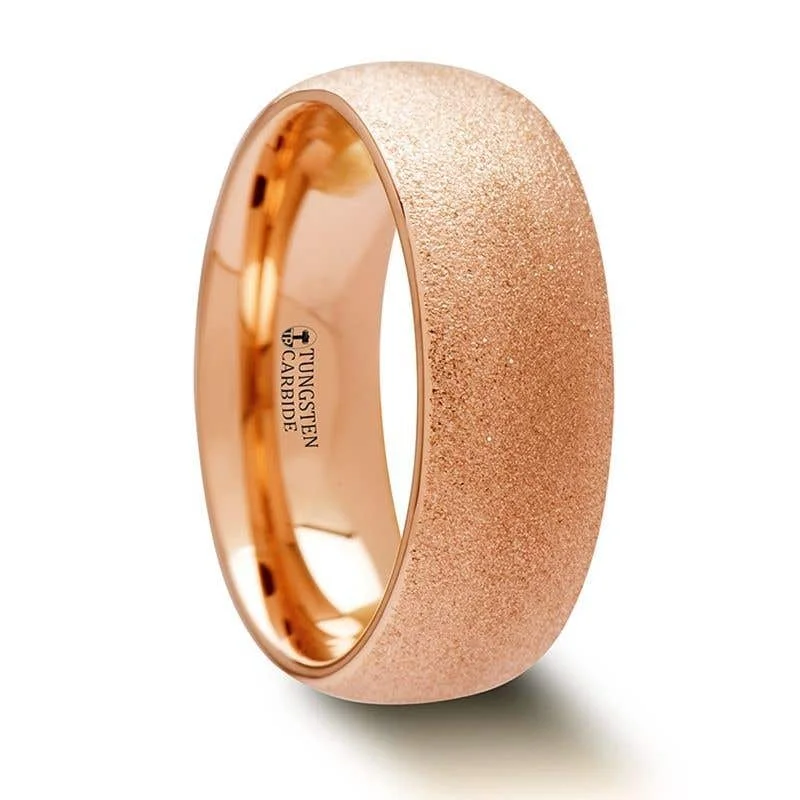 Thorsten EMBER Domed Tungsten Carbide Ring with Rose Gold Plating and Sandblasted Crystalline Finish - 2mm - 8mm