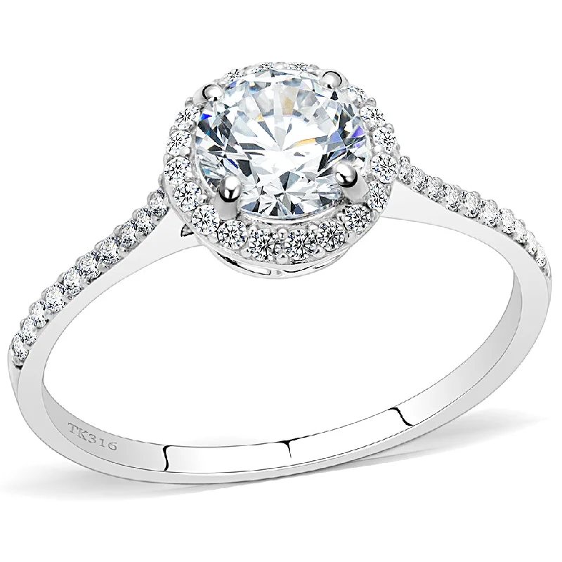 CJ022 Wholesale Stainless Steel AAA Grade CZ Halo-Set Engagement Ring