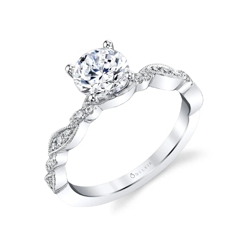 Sylvie Collection 14K White Gold Round Engagement Ring Setting