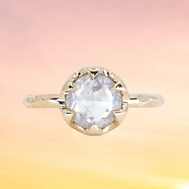 1.75ct Icy Rosecut Diamond 6-Prong Low Profile Ring with Evergreen Carved Band in 14K Yellow Gold