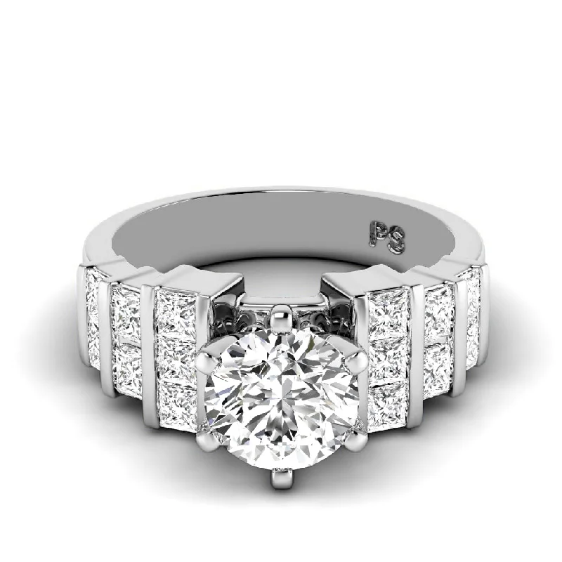 1.70-4.20 CT Princess & Round Cut Lab Grown Diamonds - Engagement Ring